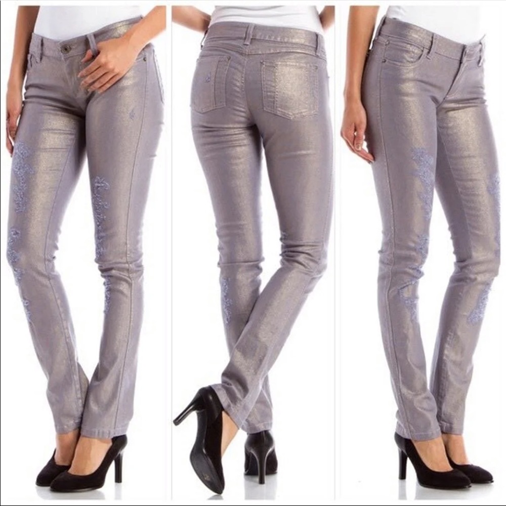 Alice and Olivia metallic distressed jeans